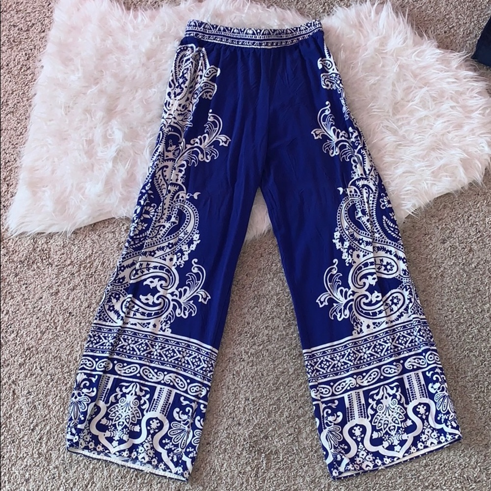 Flowy blue and white pants